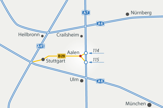 Anfahrtsplan Autobahnen Aalen